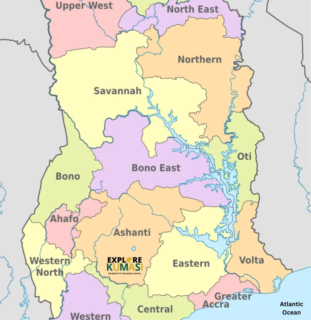 The Ashanti Region is located in the southern part of Ghana and is the third largest of 16 administrative regions. asante people