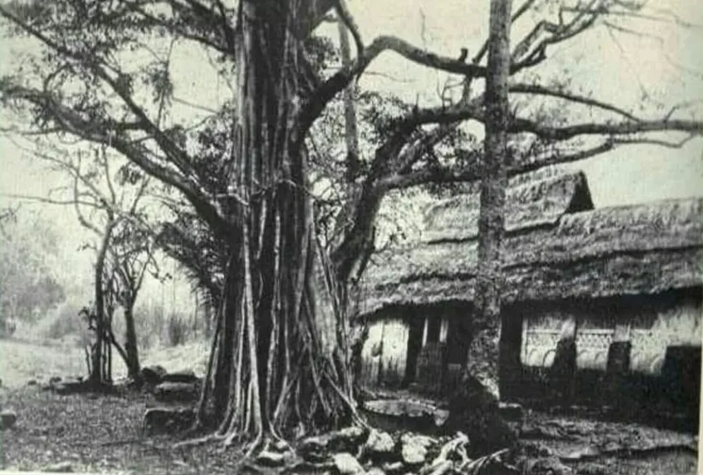 Bantama mausoleum showing the "ayakɛseɛ" in front before its destruction in 1874 by Sir Garnett Worsley.