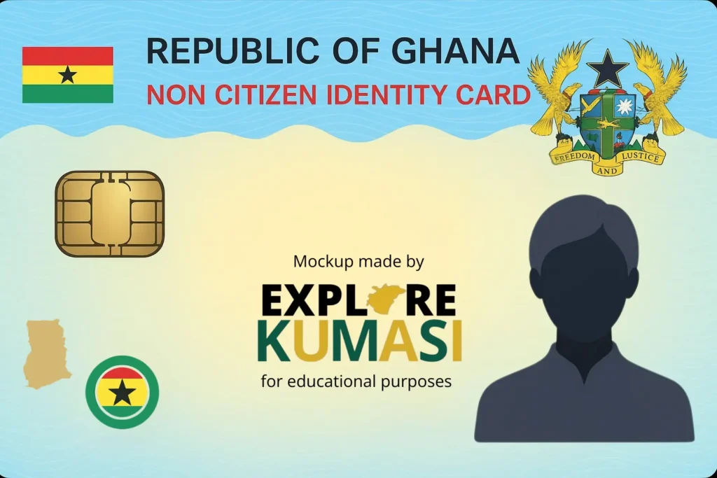 Mockup of Ghana Card. For non-citizens and foreigners, the Ghana card allows you to access utilities, rent property, or send children to school