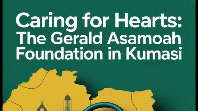 Big bold text says: “Caring for Hearts: The Gerald Asamoah Foundation in Kumasi” Website: www.explorekumasi.com featured image